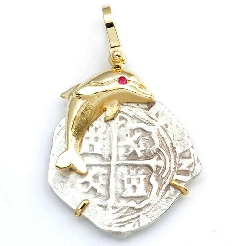 本物 1 レアーレ コブコイン 14KT ドルフィンペンダント 1556-1598年頃