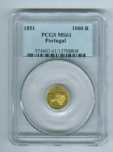 ポルトガル金貨：1851年1000レイス、PCGSによるグレードMS-61、カメオ付き。$1175｜WORLD RESOURCE【QUEEN店】