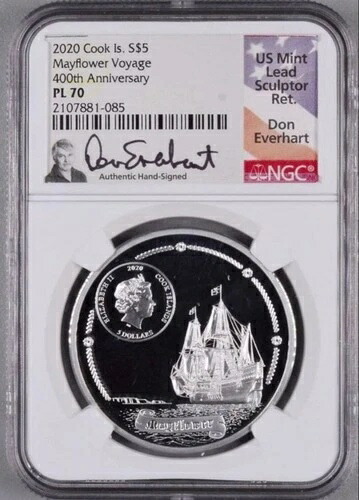 2020年 クック諸島 メイフラワー号400周年記念 5ドル銀貨 (NGC PL70) / 53