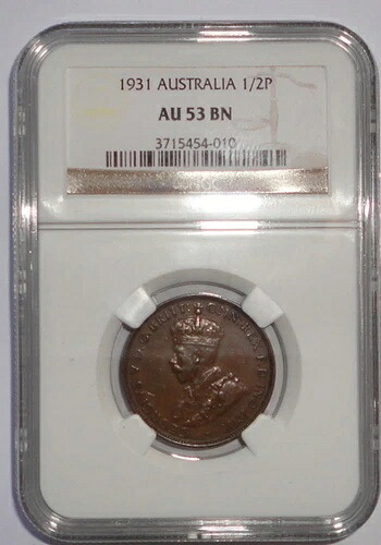 オーストラリア コイン 1/2 ペニー 1931 NGC AU 53 BN