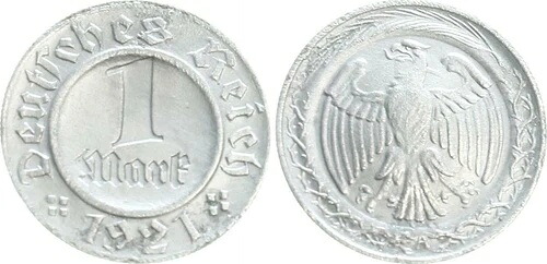 サンプル鋳造ワイマール1マーク1921A羊301aG2鉄75826