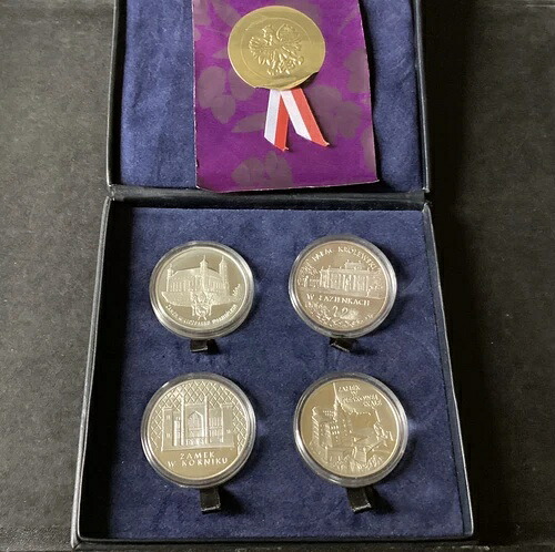 4 VTG 20ズウォティチ銀貨プルーフコイン、ポーランド、1995、96、97、98、38.6 MM、W.ボックス