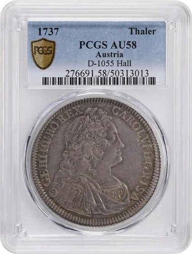 1737年 オーストリア ホール ターラー シルバー PCGS AU58 - ゴージャスな色 - 美しさ|WORLD RESOURCE【QUEEN店】