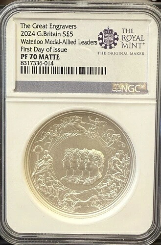 2024年 イギリス 2オンス シルバー ワーテルロー勲章 連合国指導者 NGC PF70 マット FDOI