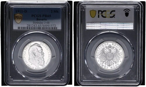 バイエルン 2マーク 1911-D ルイトポルト J.48 PCGS PR65 ポリッシュプレート 118417