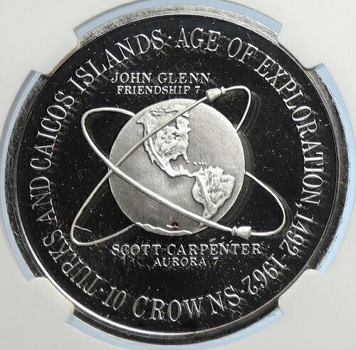1975年 タークスアンドカイコス 古代探検 シルバー 10 クラウンコイン NGC i105876-