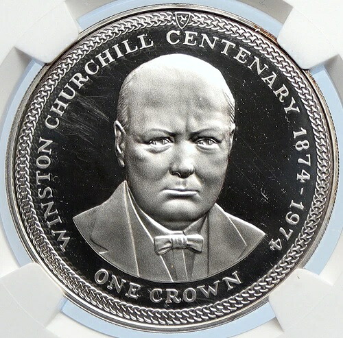 1974年 マン島 エリザベス2世 ウィンストン・チャーチル PF シルバークラウンコイン NGC i105879