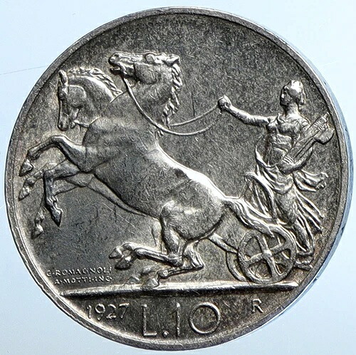 1927年 イタリア国王ヴィットーリオ・エマヌエーレ3世 馬 銀貨 イタリア製 10リラ i110842