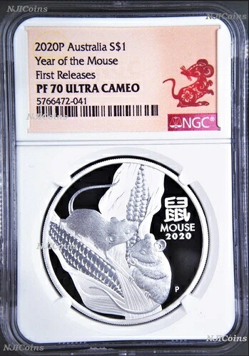 2020年 オーストラリア プルーフ シルバー 太陰暦 鼠年 NGC PF70 1オンス 1ドルコイン FR