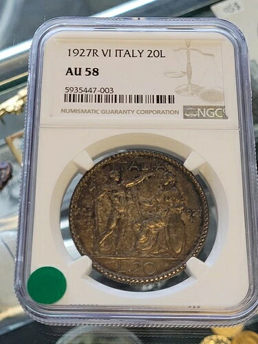1927年 R VI イタリア 20L 20リラ KM#69 コイン NGCによるグレードAU58 144,650円