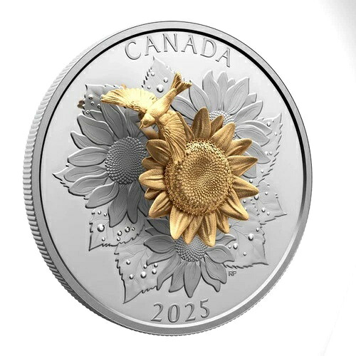 ゴールドフィンチと花 5オンス純銀貨 カナダ 2025