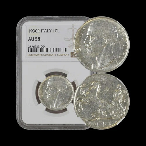 イタリア。1930年、10リラ、銀、R - NGC AU58 - VEIII、イタリア・トゥッリータ、チャリオット ??