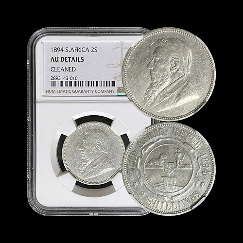 南アフリカ。1894年、2シリング、銀貨 - NGC AU - ZAR、希少、キーデート