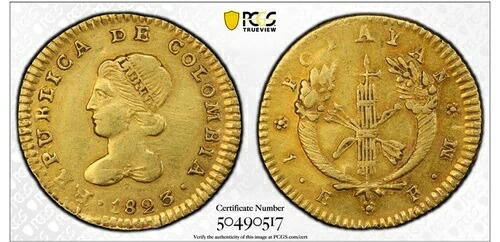 1823年 FM コロンビア ワンエスクード金貨 PCGS XF 146,300円