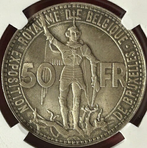 1935 NGC MS-66 ベルギー 銀貨 50 フラン 鉄道 - フランス貨幣配列。#297。