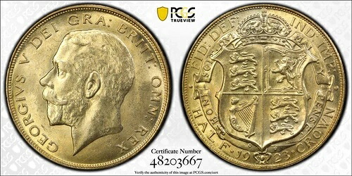 イギリス 1923年 ハーフクラウン PCGS Ms 64 S-4021A 驚異的な色|WORLD RESOURCE【QUEEN店】