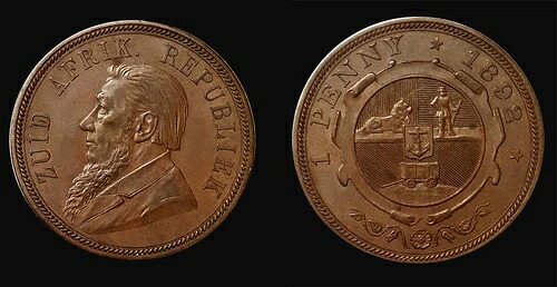 南アフリカ 1892年 ペニー 極上、ブラウン、シャープ、ラスターフィールド、ハイグレード、希少