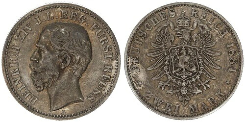 ロイス 2 マルク 1884 若い家系 - ハインリヒ14世 Ss-Vz 113952|WORLD RESOURCE【QUEEN店】