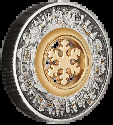 2021 クリスマス ワンダーランド $2 2オンス シルバー アンティークコイン 24K ゴールドメッキ スノーフレーク 146,300円