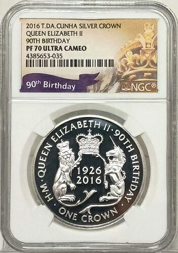 2016年エリザベス女王即位90周年記念 1クラウンプルーフ銀貨 NGC PF70UC / 21