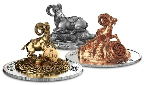 ルワンダ 2015年 500フラン 羊年 立体3D 3 x 1オンス 銀貨セット