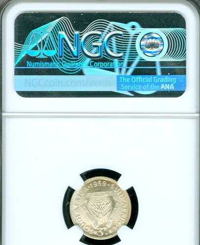1959年 南アフリカ 3ペンス NGC MS67 MAC 最高グレード & スポットレス。