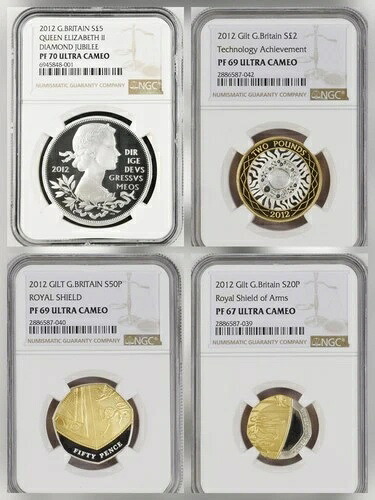 2012年 イギリス ギルトシルバー 8枚プルーフコインセット ほぼ全品トップポップ NGC 67-70