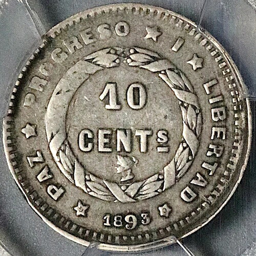 1893 PCGS XF 40 ホンジュラス 10センタボ レアピラミッドシルバーコイン POP 1/0 (23101902C