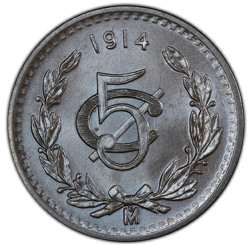 メキシコ エスタドス ウニドス 1914 5 センタボス コイン PCGS 認定宝石 未流通 MS66