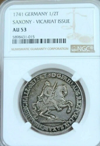 1741年 ドイツ 銀貨 1/2ターラー ザクセン司教区発行 NGC AU 53 希少高品位