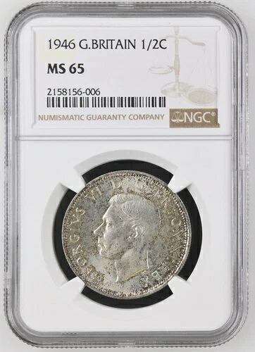 イギリス - 1946 年ジョージ 6 世シルバー 1/2 クラウン - NGC MS65 FINEST @ NGC TOP POP!