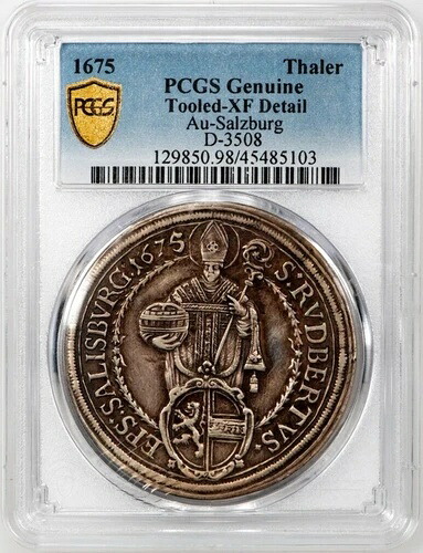 オーストリア・ザルツブルク 1675年ターラー、マックス・ガンドルフ・フォン・キューンブルク - PCGS XF 詳細