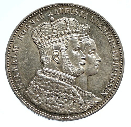 1861年 プロイセン王国 ドイツ国王戴冠式 ヴィルヘルム1世 ターラー銀貨 i96098