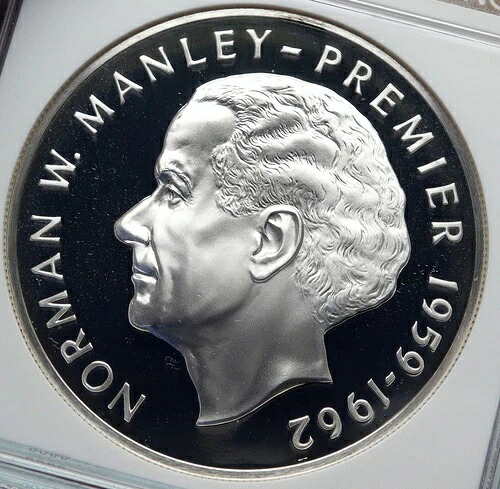 1973年 ジャマイカ プルーフ 巨大 4.5cm プレミア ノーマン W マンリー 5ドル銀貨 NGC i85369