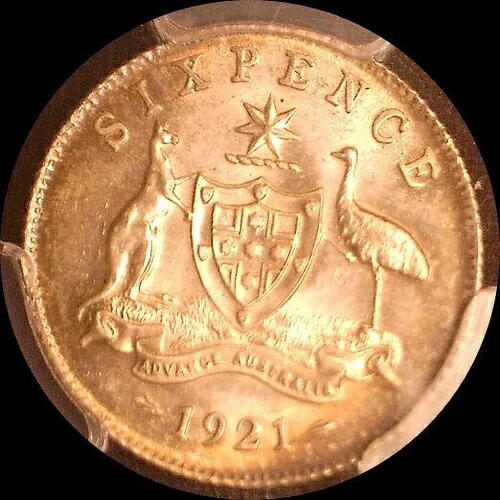 オーストラリア 1921年 6ペンス PCGS MS64+ #0437 - 美しい魅力的なライトトーン 149,050円