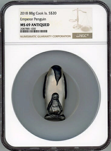 皇帝ペンギン 2018年 クック諸島 20ドル銀貨 NGC MS69 アンティーク