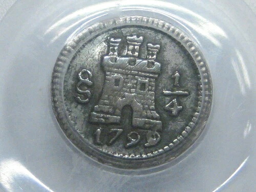 1799年 サンティアゴ 1/4 レアル PCGS XF40 チリ チャールズ4世 スペイン植民地時代