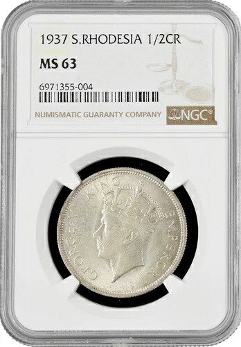 南ローデシア 1/2クラウン 1937年、NGC MS63、「イギリス植民地（1932年 - 1955年）」