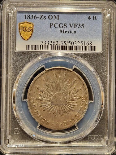 1836-Zs OM シルバー 4 Reales サカテカス、メキシコ造幣局 PCGS VF35 (人口 1/0)
