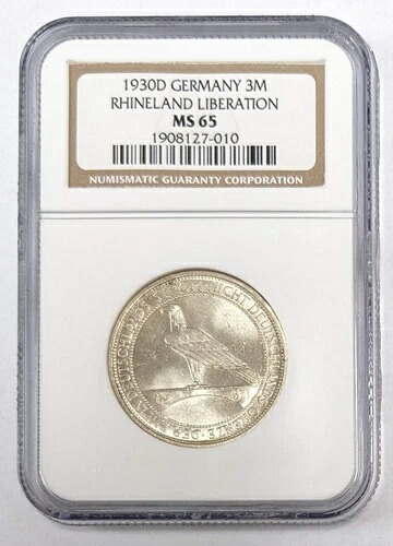 1930 D ドイツ 3 マルク ラインラント解放 NGC MS 65