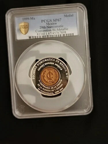 1999年メキシコ貨幣協会第29回大会バイメタルSP67希少