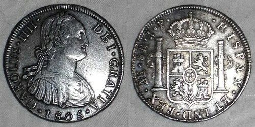 1805年 クラウンサイズ ペルー 銀貨 リマミント 8レアル 国王チャールズ3世 KM# 97JP