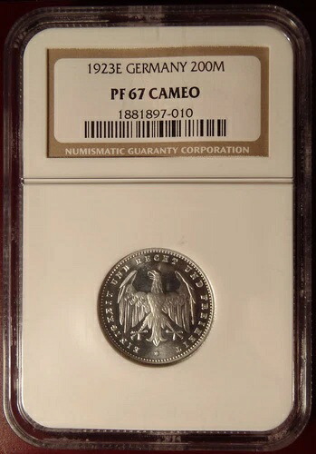 素晴らしい 1923E ドイツ プルーフ 200 マークス NGC PF 67 カメオ!