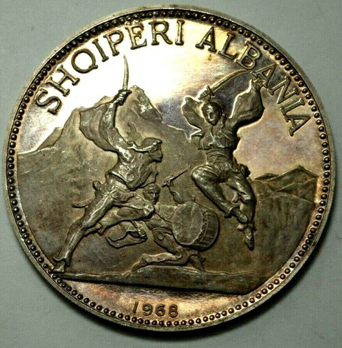 1968年 アルバニア 剣舞 スカンデルベグ レジェ連盟 トルコ プルーフ銀貨 25レケ