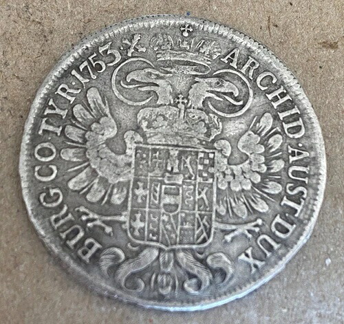 1753年 オーストリア・ハンガリー帝国 ボヘミア 1/2ターラー銀貨 KM 1741 マリア・テレジア (B14)