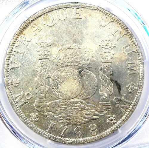 1768年メキシコピラードル8レアル銀貨（8R）-PCGS AU認定詳細