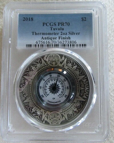 2018年 P ツバル 温度計 アンティーク 2オンス シルバー 2ドルコイン PCGS PR70 150,700円