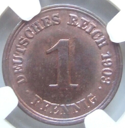 コイン ドイツ帝国カイザーライヒ 1 フェニヒ 1903 G 未流通 NGC MS64