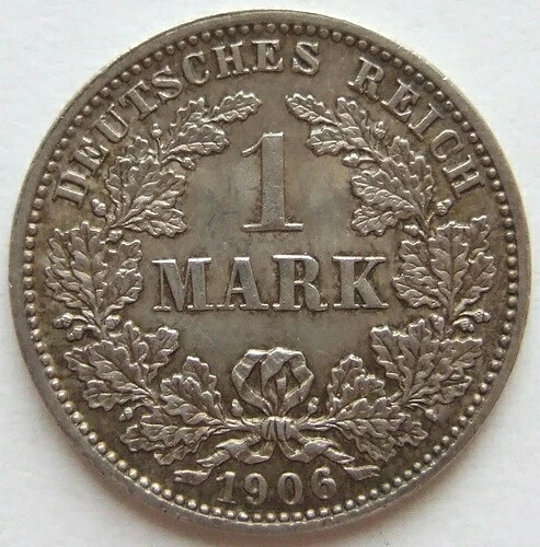 ドイツ帝国 1マルク 1906 J IN コイン 非常にきれい / ブリリアント 未使用