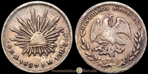 メキシコ共和国 4 レアル (13,21 gramosg) 1827/6 メキシコ JM KM375.6。 VF